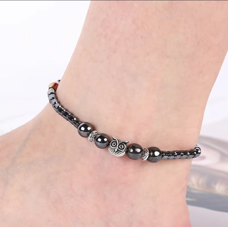 Wholesale Hematite Hand-beaded Owl Anklet
